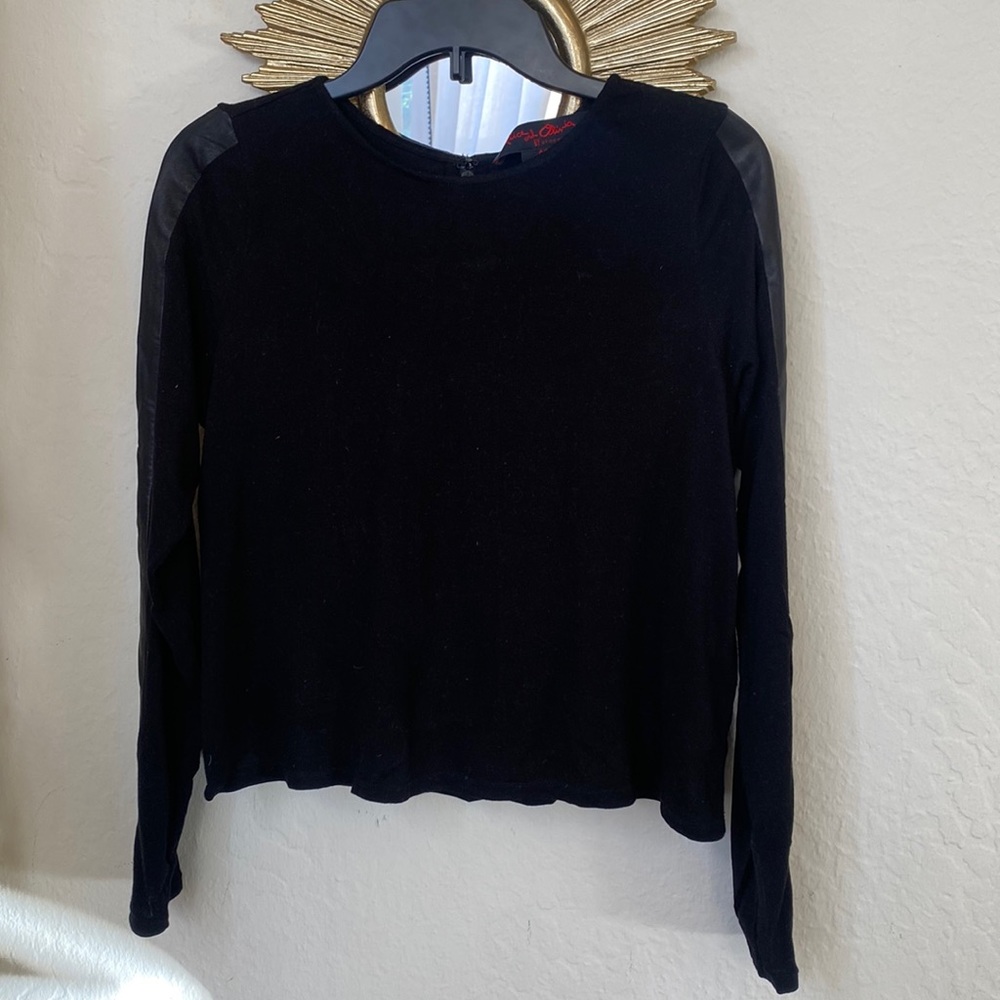 Alice & Olivia Air Stretch Knit Lamb Leather long Sleeve Size XS